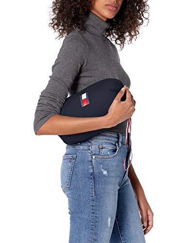 Tommy Hilfiger Women's Puffer Lightweight Hooded Jacket with Drawstring Packing Bag, Navy, Large