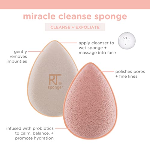Real Techniques Sponge+ Beauty Makeup Blenders, Poreless Perfection Kit, for Facial Cleanser, Foundation, and Setting Powder, Probiotic Infused, For Natural and Matte Finish, 3 Piece Kit