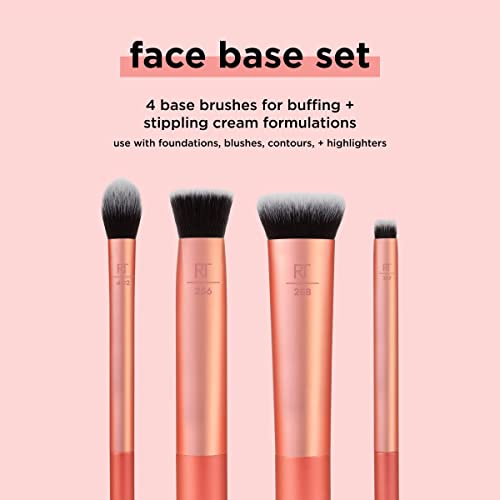 Real Techniques Face Base Makeup Brush Kit, For Concealer, Foundation, and Contour, Works With Liquid, Cream and Powder Products, Staples For Blending and Buffing, 4 Piece Set