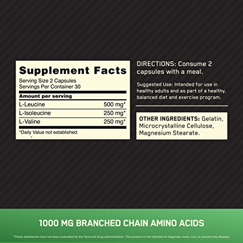 Optimum Nutrition Instantized BCAA Capsules, Keto Friendly Branched Chain Essential Amino Acids, 1000mg, 60 Count (Packaging May Vary)