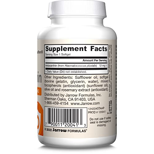 Jarrow Formulas Astaxanthin Supplement 12 mg - 30 Softgels - Natural Antioxidant Carotenoid - Immune, Skin, Joint, Eye Health Support - 30 Servings (Packaging May Vary)