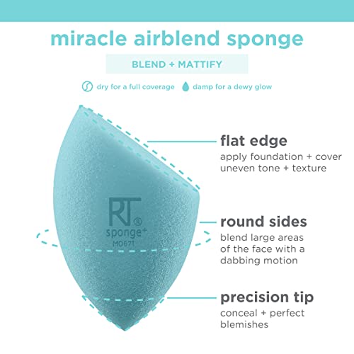 Real Techniques Sponge+ Beauty Makeup Blenders, Poreless Perfection Kit, for Facial Cleanser, Foundation, and Setting Powder, Probiotic Infused, For Natural and Matte Finish, 3 Piece Kit