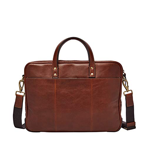 Fossil Men's Haskell Leather Single Zip Briefcase Messenger Device Bag, Cognac , (Model: MBG9343222)
