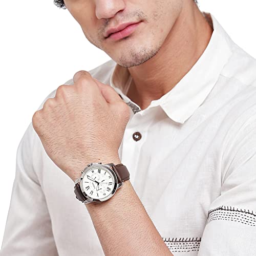 Fossil Men's Grant Quartz Stainless Steel and Leather Chronograph Watch, Color: Silver, Brown (Model: FS4735)