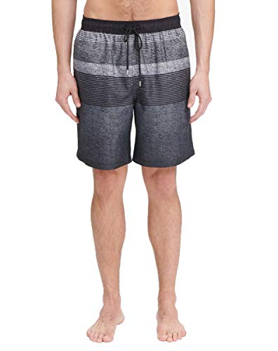 Kirkland Signature Men's Elastic Waistband Mesh Lined Swim Short Trunk (Black Grey Stripe, X-Large)