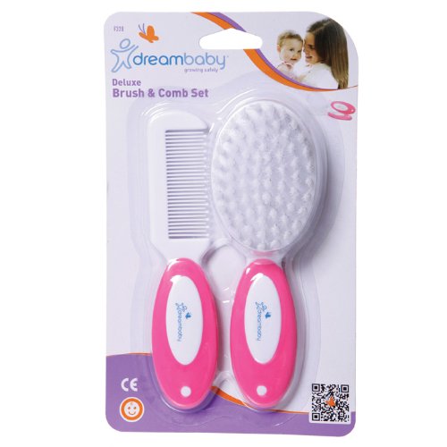 Dreambaby Deluxe Super Soft Bristles Brush and Comb Set - with Easy-Grip Toddler Size Handle - Pink - Model L328