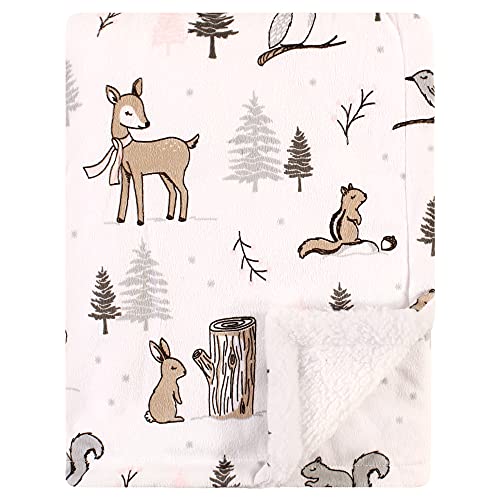 Hudson Baby Unisex Baby Plush Mink and Sherpa Blanket, Winter Forest, One Size