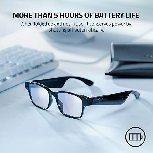 Razer Anzu Smart Glasses: Blue Light Filtering and Polarized Sunglass Lenses - Low Latency Audio - Built-in Mic and Speakers - Touch and Voice Assistant Compatible - 5hrs Battery - Round/Large