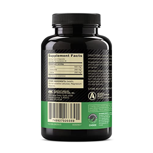 Optimum Nutrition Instantized BCAA Capsules, Keto Friendly Branched Chain Essential Amino Acids, 1000mg, 60 Count (Packaging May Vary)