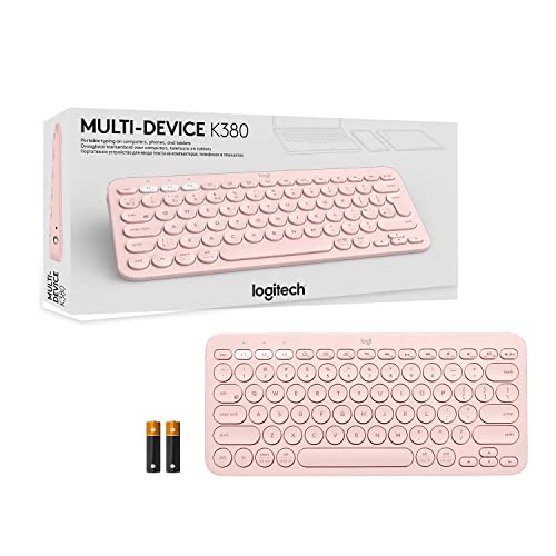 Logitech K380 Wireless Multi-Device Keyboard for Windows, Apple iOS, Apple TV android or Chrome, Bluetooth, Compact Space-Saving Design, PC/Mac/Laptop/Smartphone/Tablet - Rose