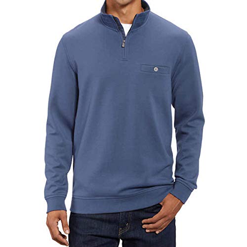 Kirkland Signature Men's Long Sleeve 1/4 Zip Pullover (Blue, Medium)