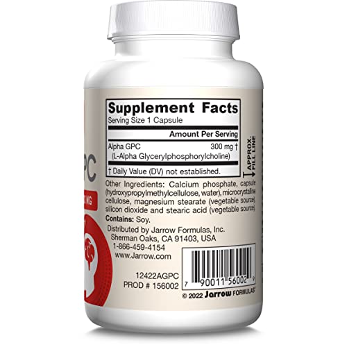 Jarrow Formulas Alpha GPC 300 mg - 60 Veggie Capsules - Supports Brain Function - Up to 60 Servings (Packaging May Vary)