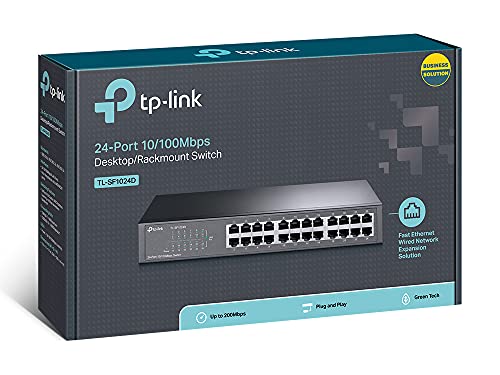 TP-Link 24 Port 10/100Mbps Fast Ethernet Switch | Plug and Play | Desktop/Rackmount | Sturdy Metal w/ Shielded Ports | Fanless | Limited Lifetime protection | Unmanaged (TL-SF1024D)
