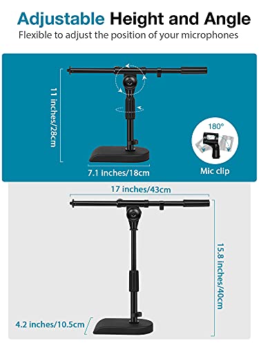InnoGear Adjustable Desk Microphone Stand, Weighted Base with Soft Grip Twist Clutch, Boom Arm, 3/8' and 5/8' Threaded Mounts for Blue Yeti and Blue Snowball, Kick Drums, Guitar Amps