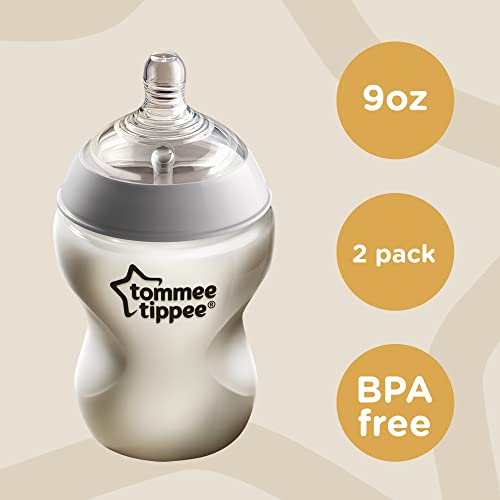 Tommee Tippee Closer to Nature Baby Bottles Slow Flow Breast-Like Nipple with Anti-Colic Valve (9oz, 2 Count)