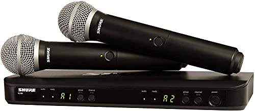 Shure BLX288/PG58 Wireless Microphone System for Two Performers with BLX88 Dual Channel Receiver and Two BLX2 Handheld Transmitters with PG58 Mic Capsules for Lead and Backup Vocals - H9 Band
