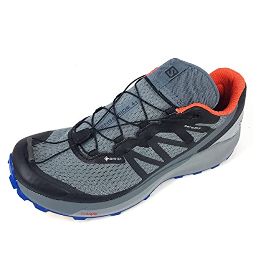 Salomon Sense Ride 4 Gore-TEX Invisible FIT Trail Running Shoes for Men, Stormy Weather/Quarry/Cherry Tomato, 9.5