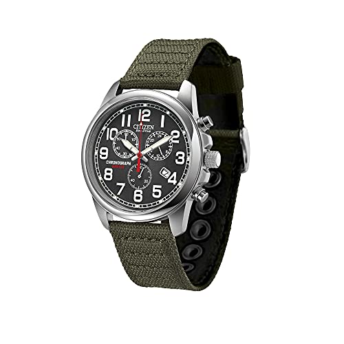 Citizen Eco-Drive Garrison Quartz Men's Watch, Stainless Steel with Nylon strap, Field watch, Green (Model: AT0200-05E)
