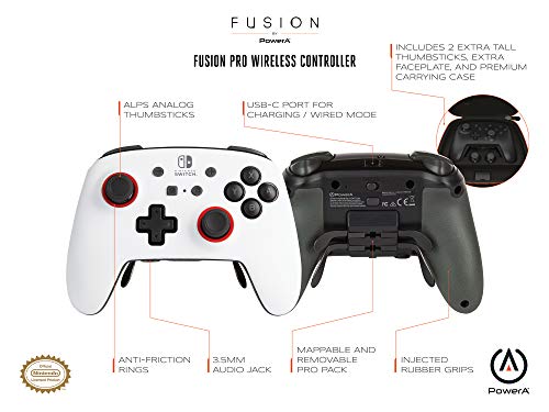 PowerA Fusion Pro Wireless Controller for Nintendo Switch - White/Black, Nintendo Switch Lite, Gamepad, Bluetooth, Video Game Controller, Gaming Controller, Officially Licensed - Nintendo Switch