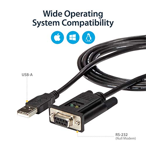 StarTech.com USB to Serial RS232 Adapter - DB9 Serial DCE Adapter Cable with FTDI – Null Modem - USB 1.1 / 2.0 – Bus-Powered (ICUSB232FTN)
