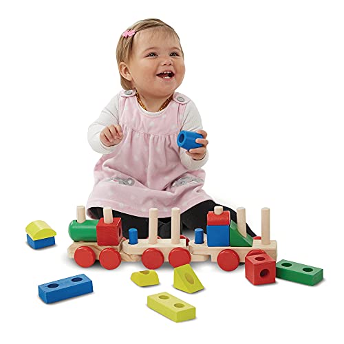 Melissa and Doug Stacking Train - Classic Wooden Toddler Toy (18 pcs) - Wooden Train Set, Wooden Sorting and Stacking Toys For Toddlers Ages 2+
