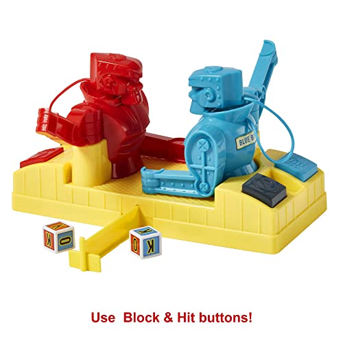 Mattel Games Rock 'Em Sock 'Em Robots Kids Game Knock or Block Fighting Robots, Roll Die and Think Fast with Red Rocket and Blue Bomber