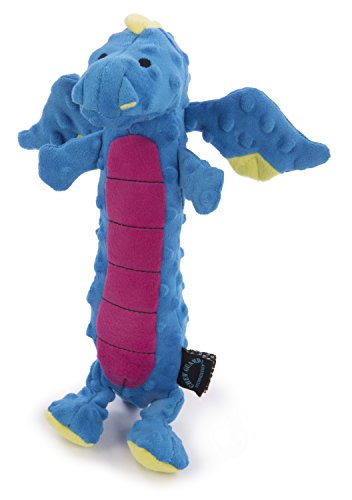 goDog Bubble Plush Skinny Dragons Squeaky Plush Dog Toy, Chew Guard Technology - Blue, Large