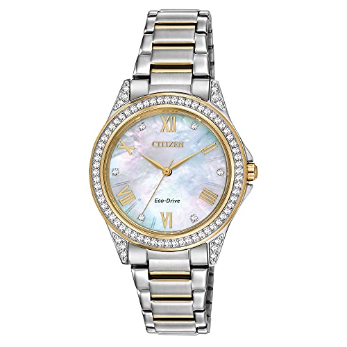 Citizen Women's Eco-Drive Dress Classic Crystal Watch in Two-tone Stainless Steel, Mother of Pearl Dial (Model: EM0234-59D)