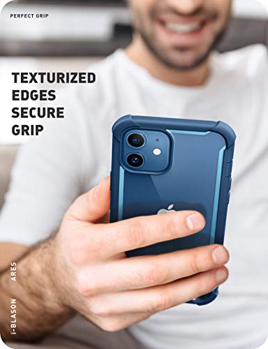 i-Blason Ares Series Designed for iPhone 12 Mini Case (2020), Dual Layer Rugged Clear Bumper Case with Built-in Screen Protector (Blue)