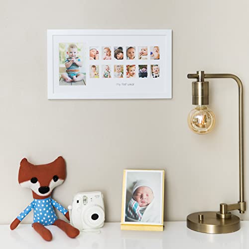 Pearhead My First Year Photo Moments Baby Keepsake Picture Frame, Baby’s First Year Photo Frame, Mother’s Day Accessory, Gender-Neutral Baby Milestone Nursery Wall Décor, 13 Photo Inserts, White
