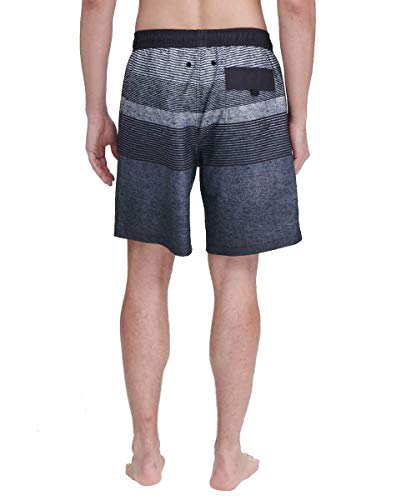 Kirkland Signature Men's Elastic Waistband Mesh Lined Swim Short Trunk (Black Grey Stripe, X-Large)
