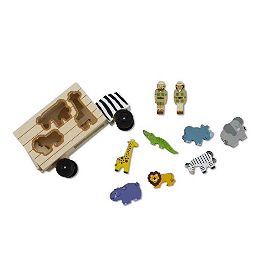 Melissa and Doug Animal Rescue Shape-Sorting Truck - Wooden Toy With 7 Animals and 2 Play Figures -Vehicle Toys For Toddlers