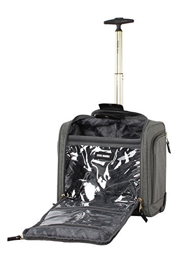 Steve Madden Designer 15 Inch Carry on Suitcase- Small Weekender Overnight Business Travel Luggage- Lightweight 2- Rolling Spinner Wheels Under Seat Bag for Women (Peek-A-Boo Grey)