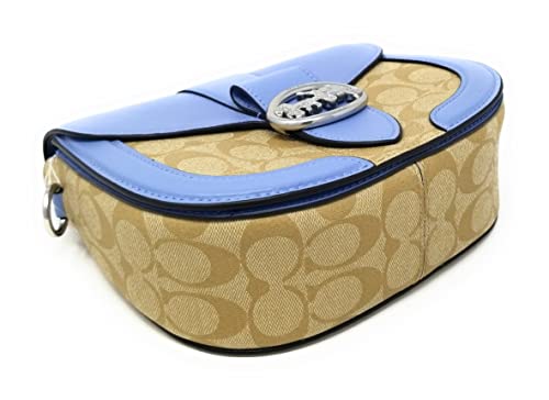 COACH Women's Georgie Saddle Bag In Signature Canvas (Silver/Light Khaki Marble Blue)