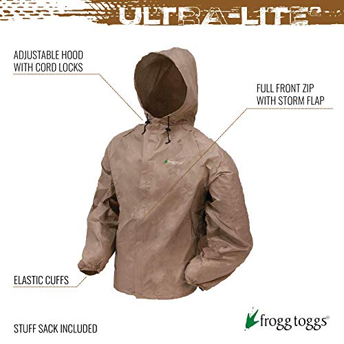 FROGG TOGGS Men's Ultra-lite2 Waterproof Breathable Rain Jacket, Khaki, Large