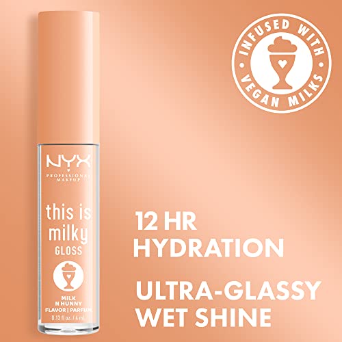 NYX PROFESSIONAL MAKEUP This Is Milky Gloss, Lip Gloss with 12 Hour Hydration, Vegan - Milk and Hunny (Honey Nude)