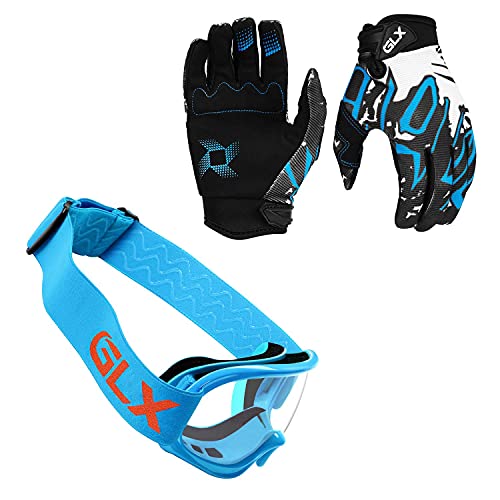 GLX GX623 DOT Kids Youth ATV Off-Road Dirt Bike Motocross Motorcycle Full Face Helmet Combo Gloves Goggles for Boys and Girls (Retro Blue, X-Large)
