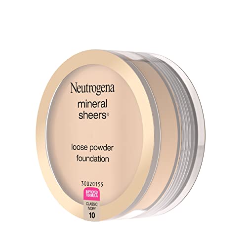 Neutrogena Mineral Sheers Lightweight Loose Powder Makeup Foundation with Vitamins A, C, and E, Sheer to Medium Buildable Coverage, Skin Tone Enhancer, Face Redness Reducer, Classic Ivory 10.19 oz