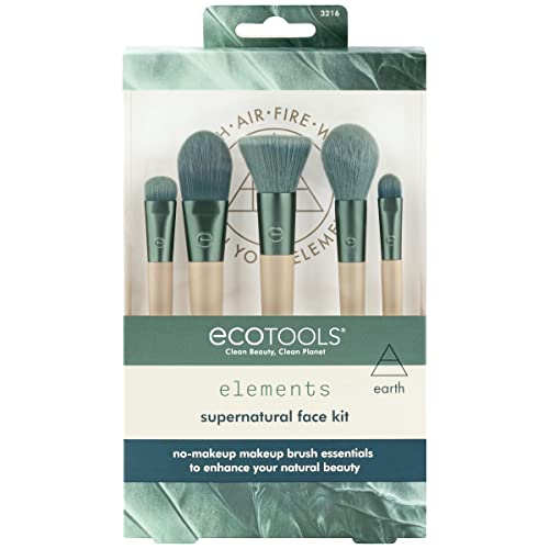 EcoTools Elements Super-Natural Face Makeup Brush Kit, For Foundation, Bronzer, Blush, and Eye Makeup, Works Best With Liquid, Cream, and Powder Products, Limited Edition, 5 Piece Set