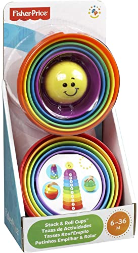 Fisher-Price Baby Stacking and Nesting Stack and Roll Cups, Set of 10 Multi-Color Toys for Infants and Toddlers Ages 6+ Months