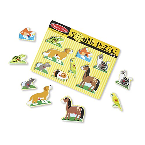 Melissa and Doug Pets Sound Puzzle - Wooden Peg Puzzle With Sound Effects (8 pcs) - Chunky Baby Puzzle, Animal Sounds Puzzles For Toddlers And Preschoolers Ages 2+
