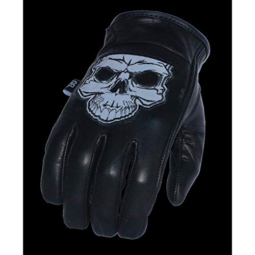 Milwaukee Leather MG7570 Men's ‘Reflective Skull’ Black Leather Gloves with Gel Palm - Large