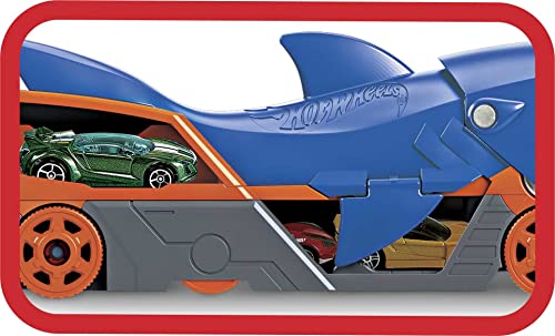 Hot Wheels Toy Car Shark Chomp Transporter and 1:64 Scale Car, Connects to Hot Wheels Track and Stores 5 Scale Vehicles