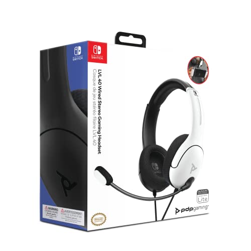 PDP Gaming LVL40 Stereo Headset with Mic for Switch OLED - Noise Cancelling Microphone - Black and White - Nintendo Switch