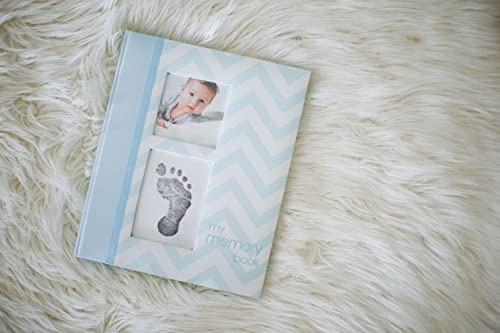 Pearhead First 5 Years Chevron Baby Memory Book with Clean-Touch Baby Safe Ink Pad to Make Baby's Hand or Footprint Included, Blue