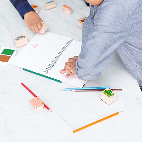 Melissa and Doug Deluxe Wooden Stamp Set: Animals - 30 Stamps, 6 Markers, 2 Stamp Pads - Kids Art Projects, With Washable Ink, Wooden Animal Stamps For Ages 4+