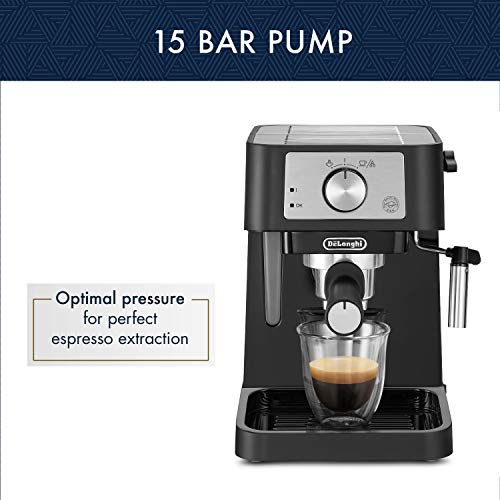 De'Longhi Stilosa Manual Espresso Machine, Latte and Cappuccino Maker, 15 Bar Pump Pressure + Milk Frother Steam Wand, Black / Stainless, EC260BK, 13.5 x 8.07 x 11.22 inches