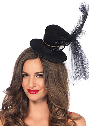 Leg Avenue Women's Steampunk Velvet top hat with Chain and Feather Accent, Black, One Size