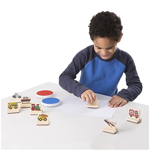 Melissa and Doug My First Wooden Stamp Set - Vehicles - Kids Art Projects, Stamps With Washable Ink, Vehicle Toys For Kids Ages 4+