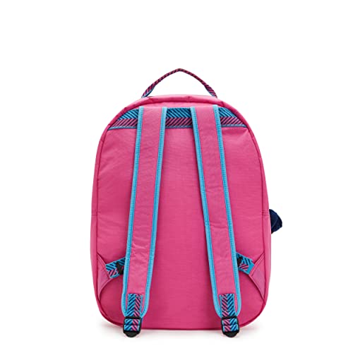 Kipling Women's Seoul 15” Device Backpack, Durable, Roomy with Padded Shoulder Straps, Nylon School Bag, Pink Blue CBV2, 12.75''L x 17.25''H x 9''D